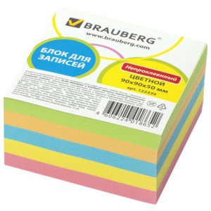 Блок для записей BRAUBERG непроклеенный, куб 9х9х5 см, цветной