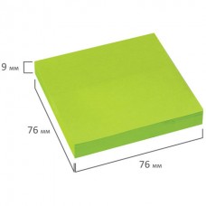 Блок самоклеящийся (стикеры), BRAUBERG, НЕОНОВЫЙ, 76х76 мм, 90 листов, зеленый
