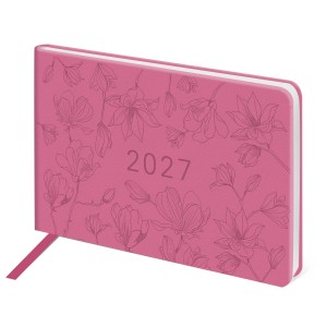 Еженедельник датированный 2027, МАЛЫЙ ФОРМАТ, 105х160 мм, А6, BRAUBERG "Imprint", тиснение, розовый