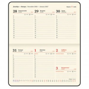 Еженедельник датированный 2027, МАЛЫЙ ФОРМАТ, 105х160 мм, А6, BRAUBERG "Unique", темно-коричневый