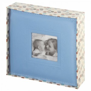 Фотоальбом BRAUBERG "Cute Baby" на 200 фото 10х15 см, под кожу, бумажные страницы, бокс, синий