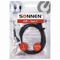 Кабель USB 2.0-Type-C, 1 м, SONNEN, медь, для передачи данных и зарядки, черный Кабель USB 2.0-Type-C, 1 м, SONNEN, медь, для передачи данных и зарядки, черный
