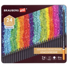 Карандаши цветные художественные BRAUBERG ART PREMIERE, 24 цвета, МЯГКИЙ грифель 4 мм, металлический пенал