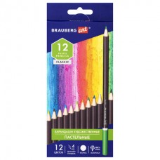 Карандаши художественные цветные пастельные BRAUBERG ART CLASSIC, 12 цветов, грифель 4 мм