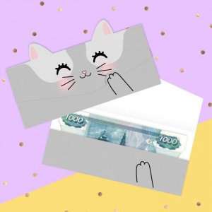 Конверт для денег формовой «Котик», 17,5 х10см