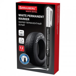 Маркер перманентный BRAUBERG WHITE EXTRA, БЕЛЫЙ, круглый наконечник 3 мм