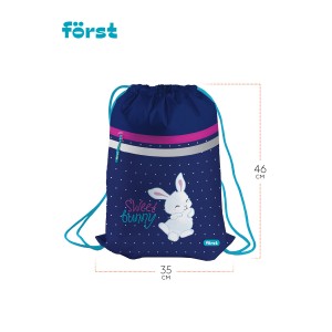 Мешок для обуви 1 отделение Först "Sweet bunny", 350*460мм, вентиляционная сеточка, светоотражающая лента, карман на молнии