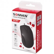 Мышь проводная SONNEN М-201, USB, 1000 dpi, 2 кнопки + колесо-кнопка, оптическая, черная Мышь проводная SONNEN М-201, USB, 1000 dpi, 2 кнопки + колесо-кнопка, оптическая, черная