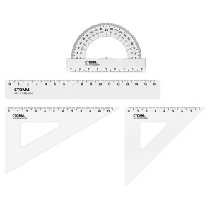 Набор чертежный СТАММ, размер S (линейка 16см, 2 треугольника, транспортир), прозрачный, бесцветный, европодвес