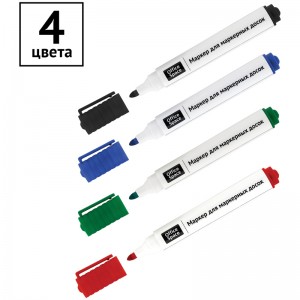 Набор маркеров для белых досок OfficeSpace 04цв., пулевидный, 3мм, чехол с европодвесом