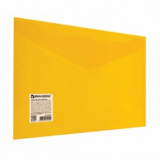 Папка-конверт с кнопкой BRAUBERG А4 до 100 л. непрозрачная желтая СВЕРХПРОЧНАЯ 0,2 мм