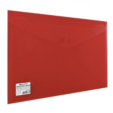 Папка-конверт с кнопкой BRAUBERG, А4, до 100 листов, непрозрачная, красная, СВЕРХПРОЧНАЯ 0,2 мм