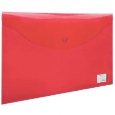 Папка-конверт с кнопкой BRAUBERG, А4, до 100 листов, прозрачная, красная, 0,15 мм