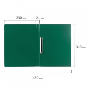 Папка на 2 кольцах STAFF, 21 мм, зеленая, до 170 листов, 0,5 мм