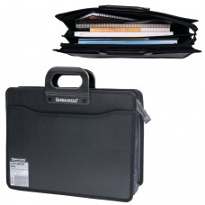 Папка-портфель пластиковая BRAUBERG А4+ (390х320х120 мм), 4 отделения, фактура под дерево, черная