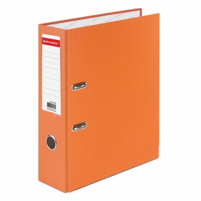 Папка-регистратор BRAUBERG с покрытием из ПВХ, 80 мм, с уголком, оранжевая (удвоенный срок службы)