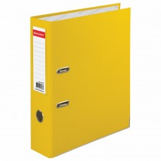 Папка-регистратор BRAUBERG с покрытием из ПВХ, 80 мм, с уголком, желтая (удвоенный срок службы)