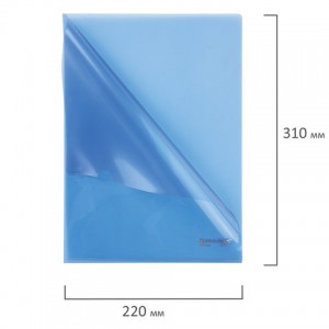 Папка-уголок жесткая BRAUBERG, синяя, 0,15 мм