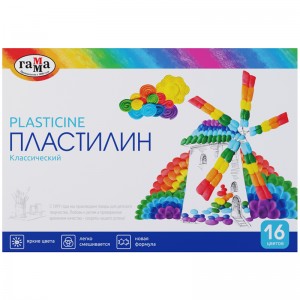 Пластилин Гамма "Классический", 16 цветов, 320г, со стеком, картон. упаковка
