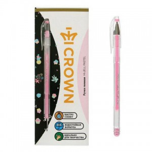 Ручка гелевая CROWN "Hi-Jell Pastel", РОЗОВАЯ ПАСТЕЛЬ, узел 0,8 мм, линия письма 0,5 мм