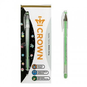Ручка гелевая CROWN "Hi-Jell Pastel", ЗЕЛЕНАЯ ПАСТЕЛЬ, узел 0,8 мм, линия письма 0,5 мм