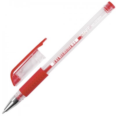 Ручка гелевая с грипом STAFF "EVERYDAY", КРАСНАЯ, корпус прозрачный, узел 0,5 мм, линия письма 0,35 