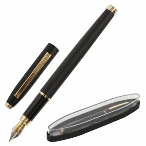 Ручка подарочная перьевая BRAUBERG "Brioso", СИНЯЯ, корпус черный с золотистыми деталями, линия письма 0,25 мм