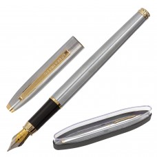 Ручка подарочная перьевая BRAUBERG "Brioso", СИНЯЯ, корпус серебристый с золотистыми деталями
