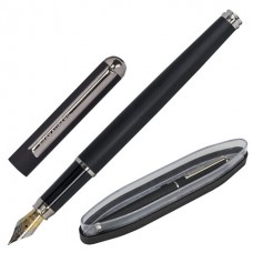 Ручка подарочная перьевая BRAUBERG "Larghetto", СИНЯЯ, корпус черный с хромированными деталями