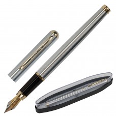Ручка подарочная перьевая BRAUBERG "Maestro", СИНЯЯ, корпус серебристый с золотистыми деталями
