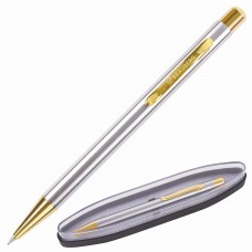 Ручка подарочная шариковая BRAUBERG Piano, СИНЯЯ, корпус серебристый с золотистым, линия письма 0,5 мм