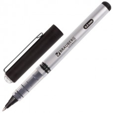 Ручка-роллер BRAUBERG "Flagman", ЧЕРНАЯ, корпус серебристый, пишущий узел 0,5 мм, линия письма 0,3 м