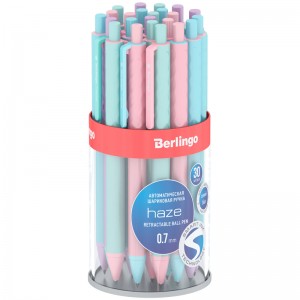 Ручка шариковая автоматическая Berlingo "Haze" 0,7мм, синяя, прорезин. корпус, корпус ассорти