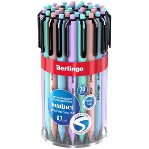 Ручка шариковая автоматическая Berlingo "Instinct" синяя, 0,7мм, корпус ассорти