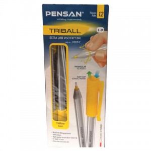 Ручка шариковая масляная PENSAN "Triball", ЖЕЛТАЯ, трехгранная, узел 1 мм, линия письма 0,5 мм