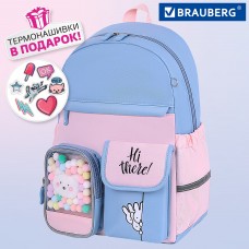 Рюкзак BRAUBERG PASTEL с термонашивками в комплекте, "Friendly bunnies", голубой, 40х29х14 см