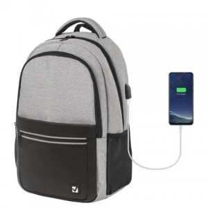Рюкзак BRAUBERG URBAN универсальный, с отделением для ноутбука, USB-порт, Detroit, серый, 46х30х16 с