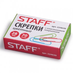 Скрепки STAFF "Manager", 28 мм, цветные, 70 шт., в картонной коробке