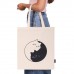 Сумка-шоппер BRAUBERG PREMIUM, канвас, 40х35 см, на кнопке, карман, бежевый, "Yin-yang"