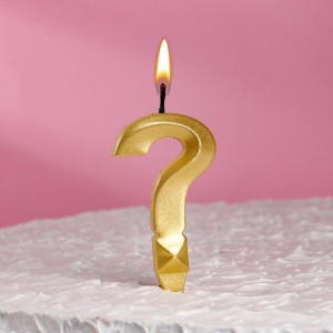 Свеча в торт "Грань", знак вопроса, золотой металлик