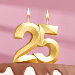 Свеча в торт юбилейная "Грань", цифра 25, золотой металлик, 7.8 см