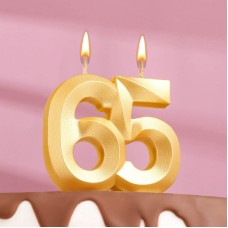 Свеча в торт юбилейная "Грань", цифра 65, золотой металлик, 7.8 см