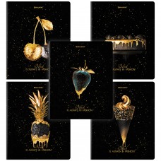 Тетрадь А5, 48 л., BRAUBERG, скоба, клетка, матовая ламинация, фольга, "Black&Gold" (микс в спайке)