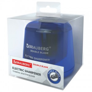 Точилка электрическая BRAUBERG DOUBLE BLADE, двойное лезвие, питание от 2 батареек AA