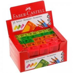 Точилка пластиковая Faber-Castell, 1 отверстие, контейнер, ассорти, флуоресцентные цвета