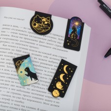 Закладки магнитные для книг, 4шт., MESHU "Moon cat", софт-тач, фольга Закладки магнитные для книг, 4шт., MESHU "Moon cat", софт-тач, фольга
